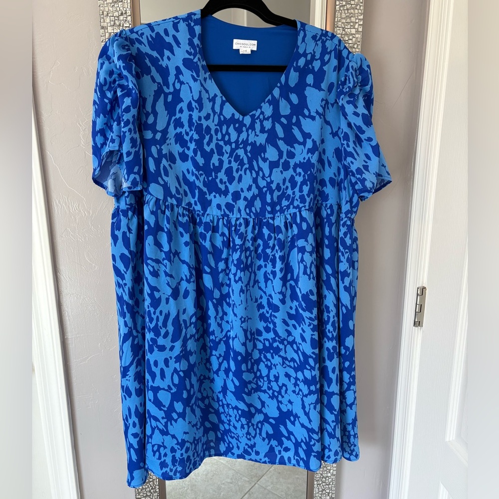 Chic Soul Blue Leopard Print Women's Dress